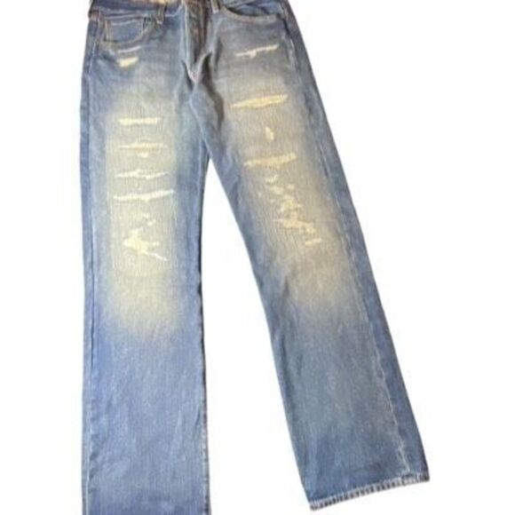 Levi Strauss 501 150th Men’s Med Wash Distressed Straight Leg Jeans Size 38 x 36 - Picture 1 of 8